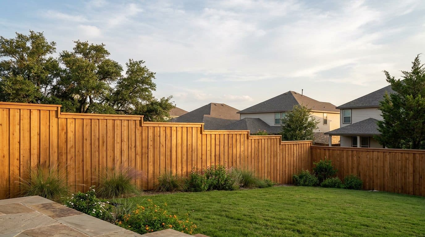 Six-foot cedar privacy fence in an Austin backyard
